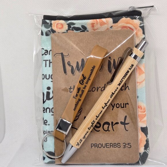 NEW INSPIRATIONAL FAITH CANVAS POUCH, NOTEPAD, PEN, BOOKMARK & KEYCHAIN GIFT SET - Picture 7 of 10